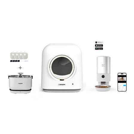 Xenon Smart Akıllı Otomatik Kedi Tuvaleti 4LT Çelik Hazneli Kameralı Mama Kabı Akıllı Bataryalı Su Pınarı ve Yedek Filtre Pet Seti